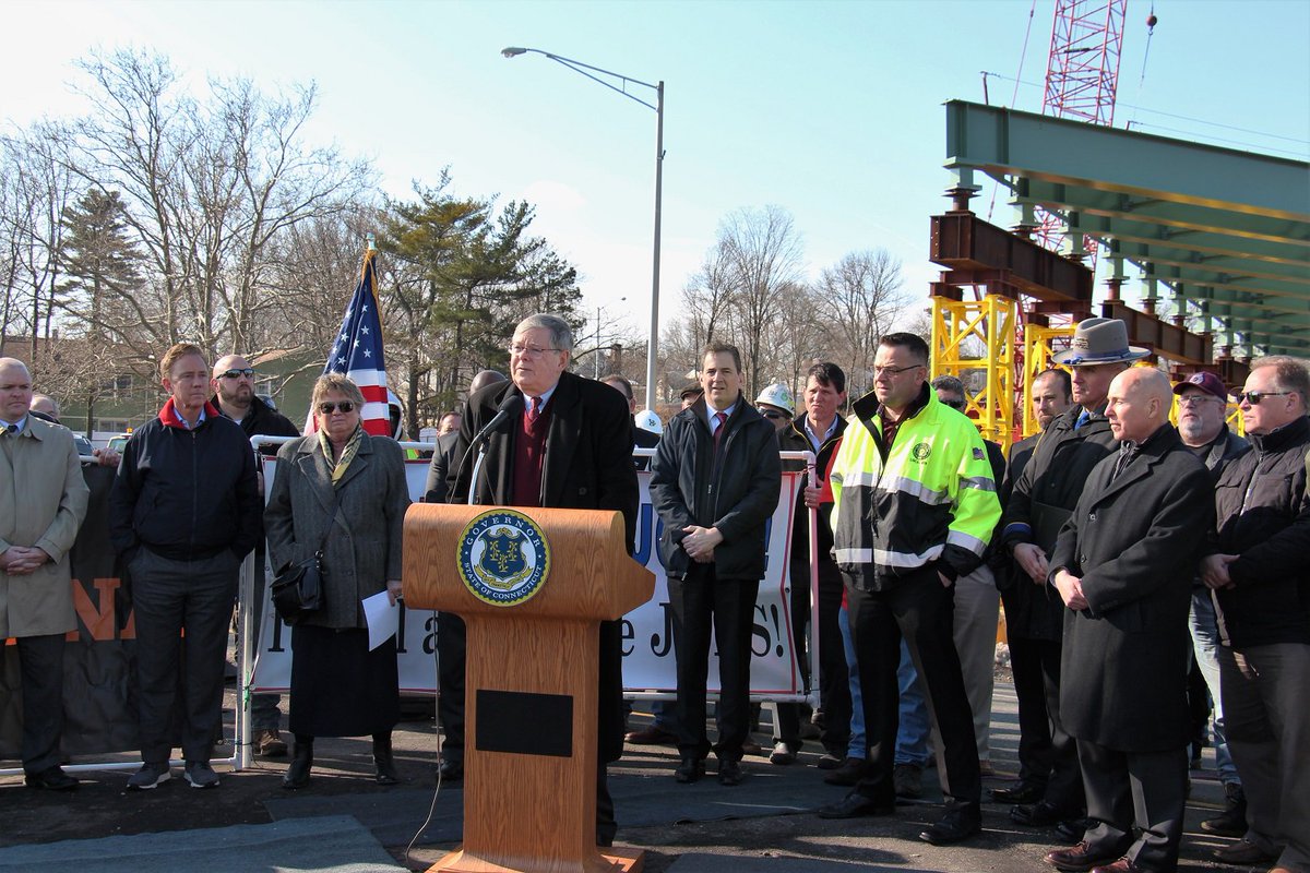 stamfordmayor's tweet photo. Happy to host @GovNedLamont in Stamford today as he visited the bridge replacement at Route 1 and I-95. Stamford would greatly benefit from coordinating with the state and funding transportation projects like the one we were at today. https://t.co/cxbfjrtyuR