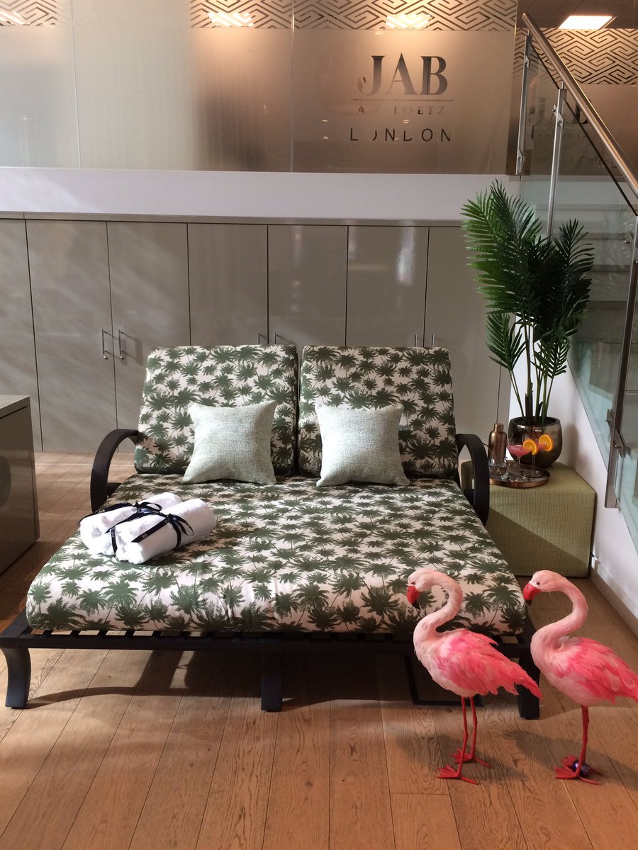 JABlondon's tweet photo. Escape to paradise on this Centurian Lounger by Oxley’s covered in JAB outdoor fabric from Around The World vol.2! Pass me the sunscreen!! #jabuk #oxleys #outdoor #fabric #design #interiordesign #outdoorfurniture #interiorinspirations Oxley's Furniture https://t.co/QsaVoUDl4c