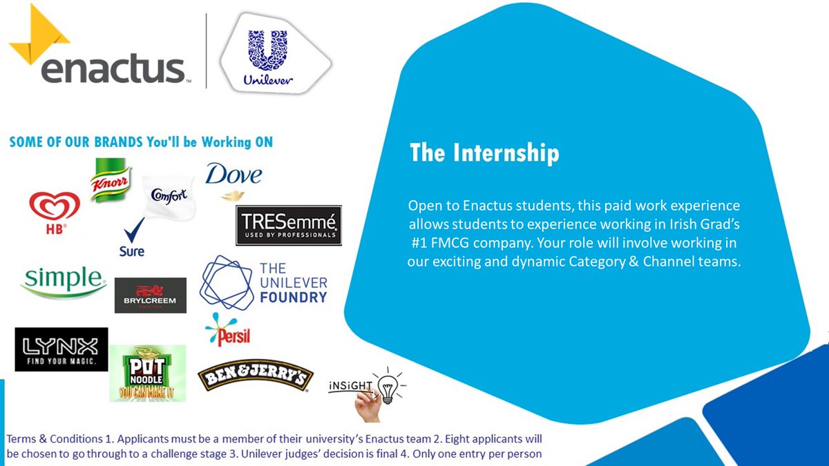 .<a href="/UnileverUKI/">Unilever UK & IRE</a> are offering one Enactus student an internship this summer! If marketing is something you are interested in, it's an opportunity not to be missed! Applications are closed this Wednesday! bit.ly/2RvoPaB  #WeAllWin