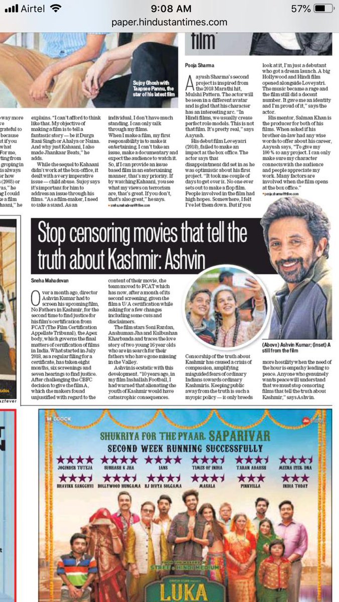 theanshumanjha's tweet photo. Finally - after an 8 month wait, @nofathers_movie gets an Order for a U/A Certificate from the FCAT. Hopefully you all should see the film soon now. #Grateful #Saynotocensor @ashvinkumar @Soni_Razdan https://t.co/GTDdIMhslL
