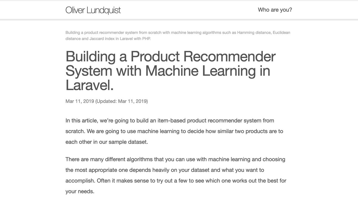 olibalundo's tweet photo. New blog article published! Building a Product Recommender System with Machine Learning in Laravel. https://t.co/Qq1Os1SCU6 #machinelearning #ml #ai #datascience #programming #coding #programmer #coder #laravel #php https://t.co/mOEEGpTeh7