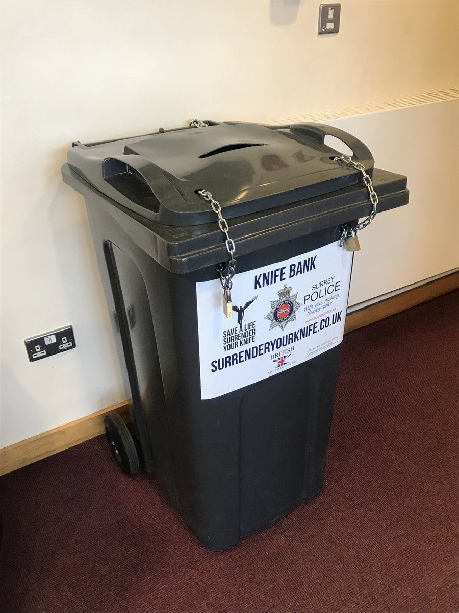 Go #KnifeFree and #StopKnifeCrime

Surrender your knife at our knife banks in #Staines, #Guildford, #Woking and #Reigate police stations.

🚫 No questions 🚫 No arrest 🗑 Just #BinTheBlade

One week only. Our #KnifeAmnesty begins today and ends Sunday, 17 March.