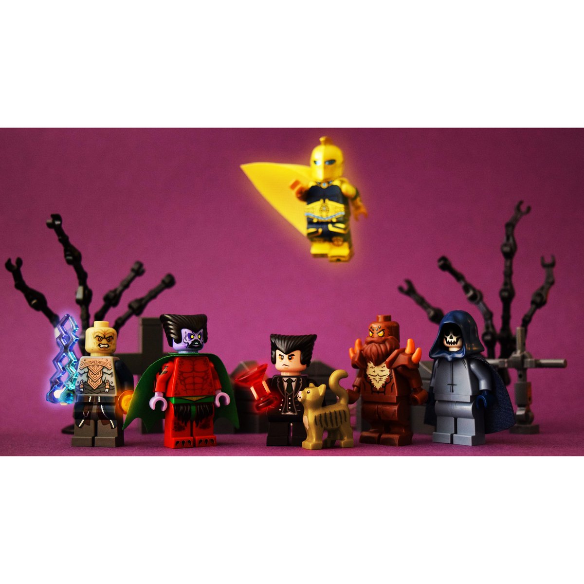 ACookston_Photo's tweet photo. I also made some #JusticeLeagueDark villains to go with the recent #DoctorFate photoshoot! See the full photoshoot (with behind the scenes content on the Patreon!) — #FelixFaust #Wotan #Klarion #BlackbriarThorn #DoctorDestiny #LegoMinifigures #Custom #Lab9Minifigs #Magical https://t.co/I5AXdIqxKn