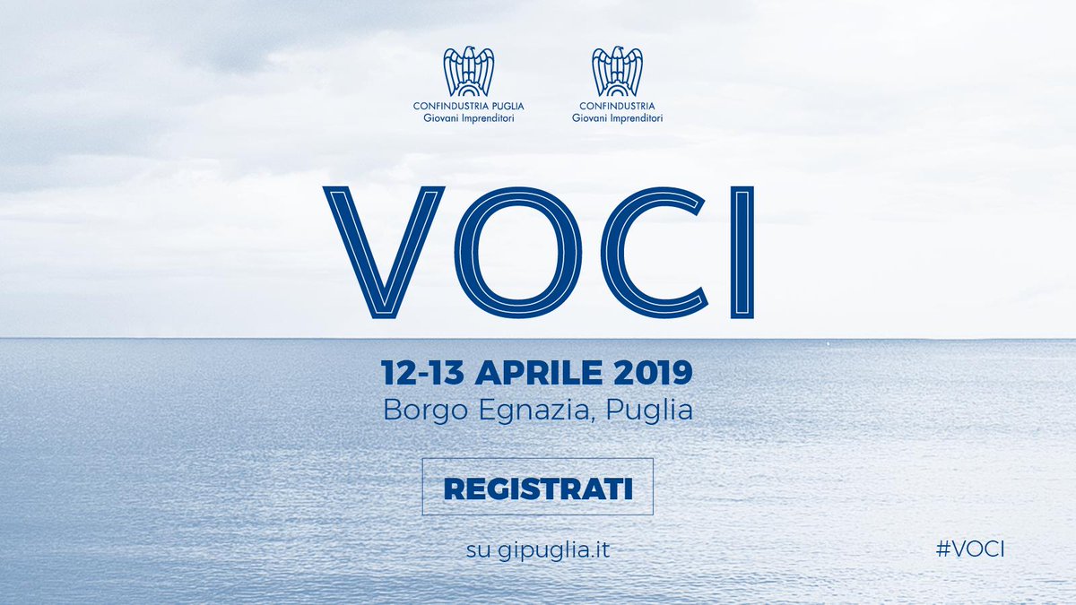 GIConfindustria's tweet image. Un confronto a più voci, un’arena di dibattito dove la regola sarà solo una: nessuna regola. Questo è #VOCI – Visioni, Orizzonti, Culture, Idee. Se sei un Giovane Imprenditore non perdere l’occasione di far sentire la tua voce, iscriviti su gipuglia.it