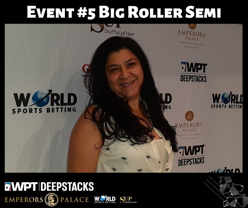 ShuffleUpSA's tweet photo. Nawal Jaftha exits the Big Roller Semi in 5th place. Cashing her share of the R850 000 prize pool. Well done Nawal. #LastLadyStanding #WPTSA #WPTDS #SUP #WSB #ThePalaceOfDream https://t.co/ZiszWWBgGF