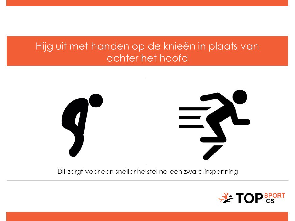 Sporters herstellen aanzienlijk sneller als ze na een zware inspanning uithijgen met de handen op de knieën in plaats van achter het hoofd. 
bit.ly/2HsSJWH