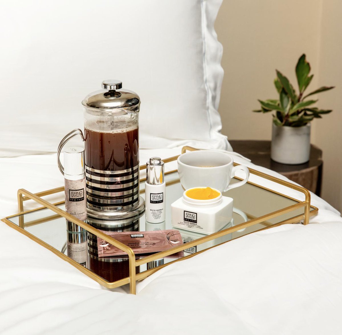 ErnoLaszlo's tweet photo. Let's get real - the Monday post-daylight savings is the hardest Monday of the year. We're in need of an extra pick-me-up today and that starts with all the coffee, our White Marble Dual-Phase Vitamin C Peel, Multi-Task Eye Serum Mask, and Hydra-Therapy Boost Serum. #LaszloGlow https://t.co/FKXtSqzomG