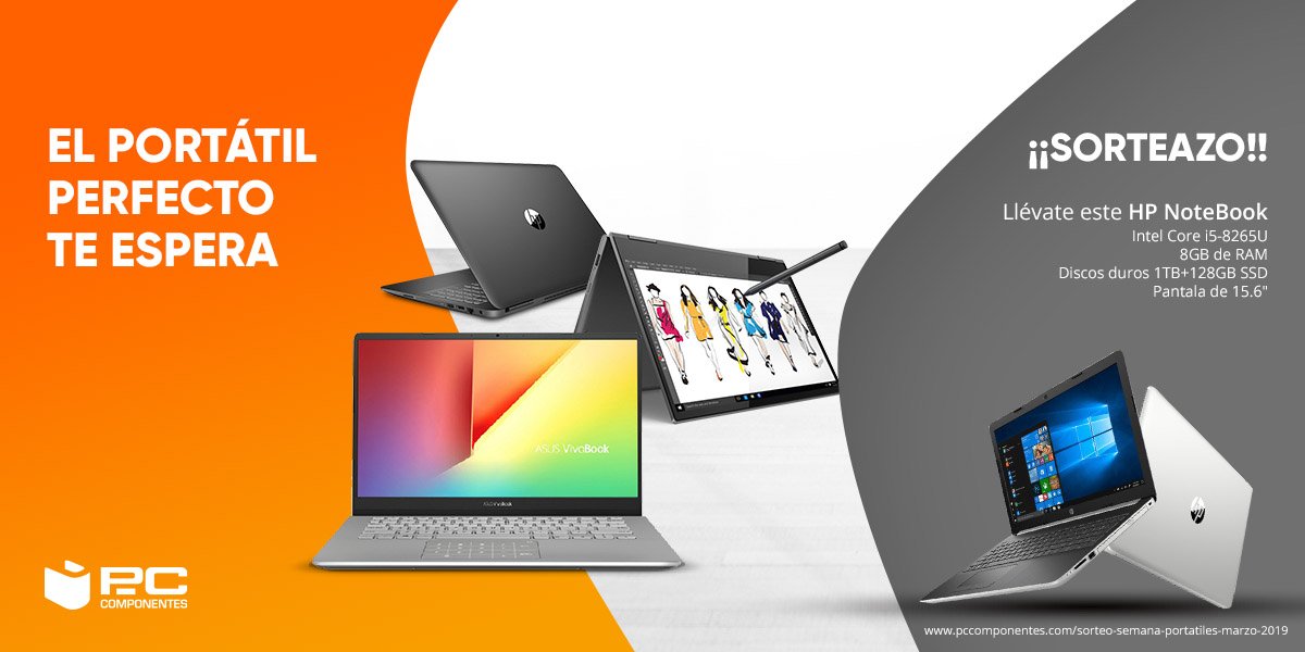 pccomponentes's tweet photo. 💻SORTEAZO💻

Para celebrar los DESCUENTAZOS que tenemos en portátiles sorteamos este pedazo de HP NoteBook. Sólo tienes que:

- Hacer 🔃
- Comentar con #TuPortátilEnPcComponentes diciendo cuál de los que tenemos en oferta 👉 https://t.co/cRmA51HBb3 te gustaría que fuese tuyo. https://t.co/Bs6NNh2ywQ