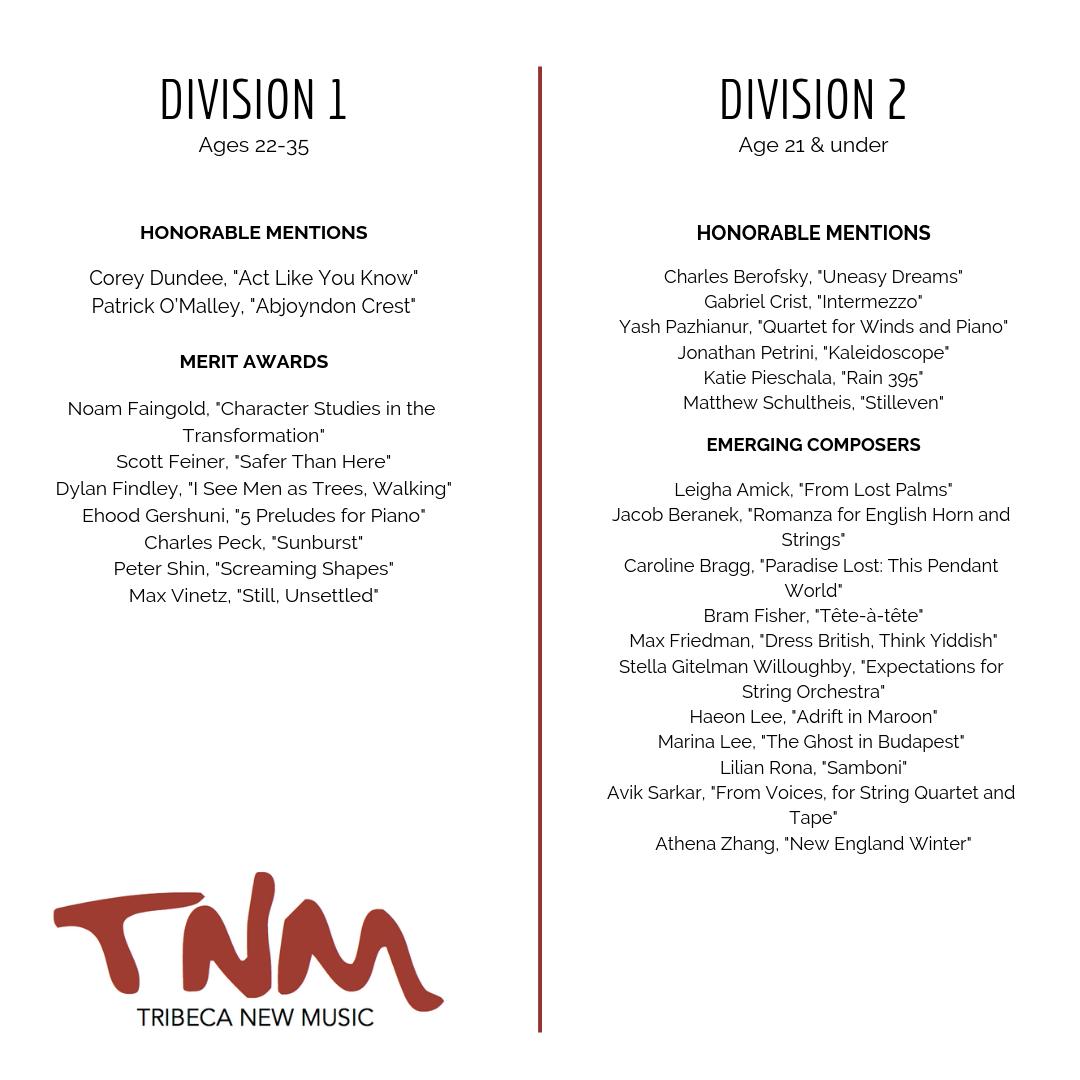 Congratulations as well to the Honorable Mentions, Merit Award finalists, and Emerging Composers listed below, and sincere thanks and kudos to all the talented composers who submitted their work for consideration.
