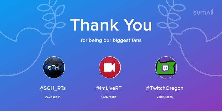 iiiskype's tweet photo. Our biggest fans this week: @SGH_RTs, @ImLiveRT, @TwitchOregon. Thank you! via https://t.co/IkROazTwNw https://t.co/AHeMMhIewq