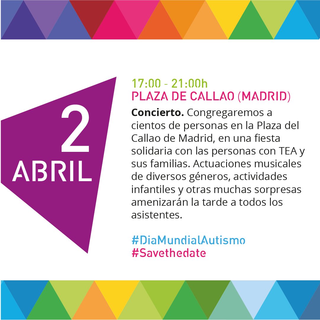 💙♾ ¡Reserva la fecha del #2abril! ♾💙 Recuerda que es el #DiaMundialAutismo y en #Madrid tienes una cita por la mañana en el <a href="/Congreso_Es/">Congreso</a> y por la tarde una fiesta en la Plaza de Callao de <a href="/MADRID/">Ayuntamiento Madrid</a>. 

#SaveTheDate #Autismo #TEA