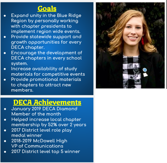 MHSTitans's tweet photo. Good luck Baylie! She has submitted her application for the position of the Blue Ridge Region VP in NC DECA and will travel to Greensboro next week for DECA's State Career Development Conference where she will have the opportunity to be selected. https://t.co/v2v1fn5bUD