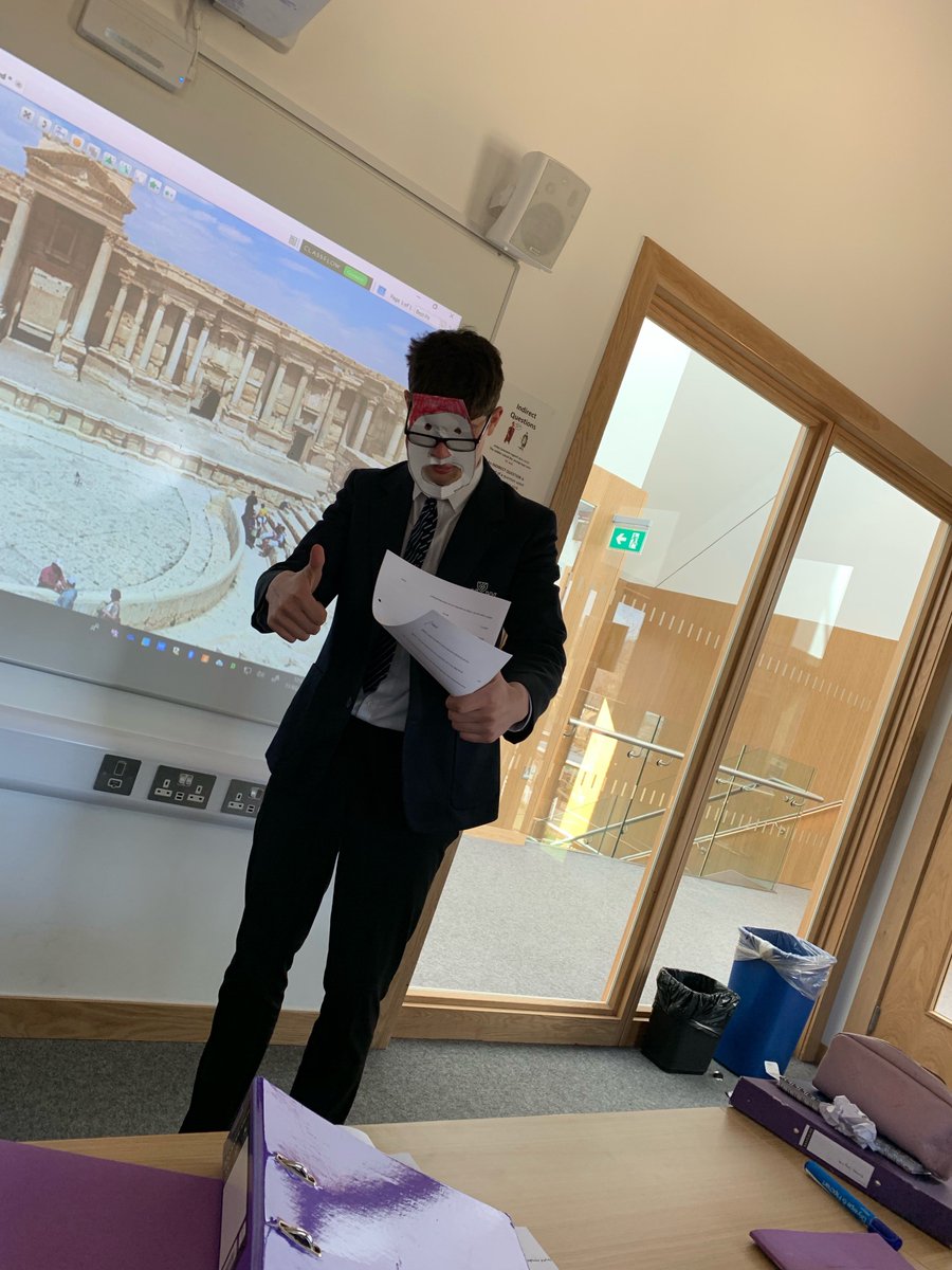 4th Year Classical Civilisation students bring Plautus to life while studying Roman Comedy and the Theatre. Great Mask, Thomas!
