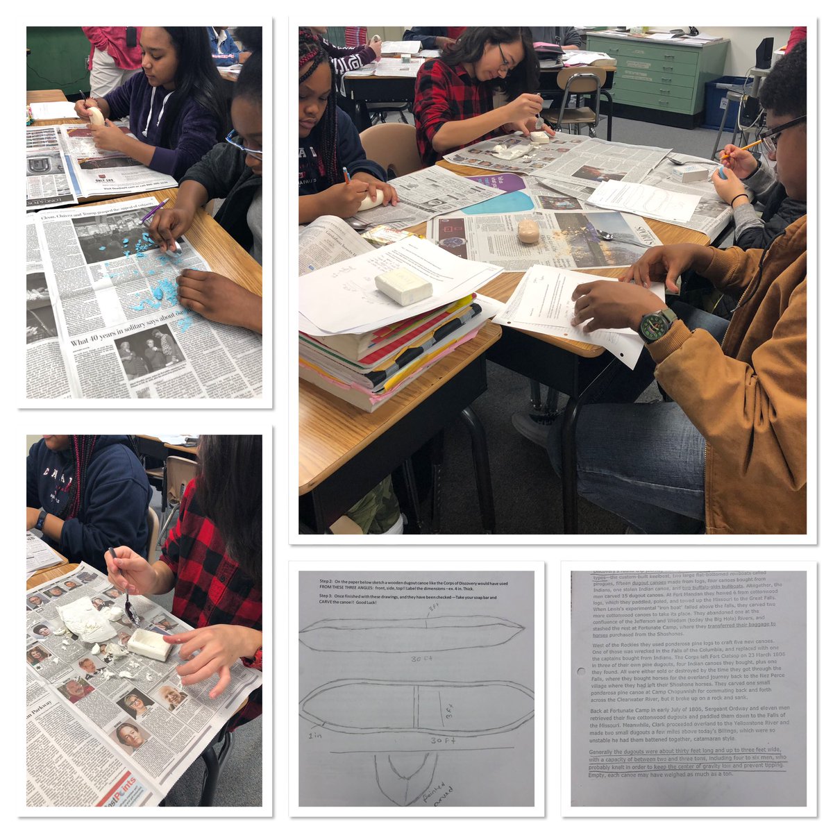 Ms. Darby’s class working on their last process of building a dugout canoe!