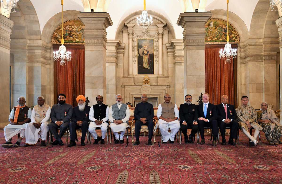 narendramodi's tweet photo. Joined the ceremony in which Padma Awards were conferred on various distinguished citizens. 

Congratulations to all those who received the awards. 

India is proud of their exemplary service and accomplishments. https://t.co/QREg48bI5i