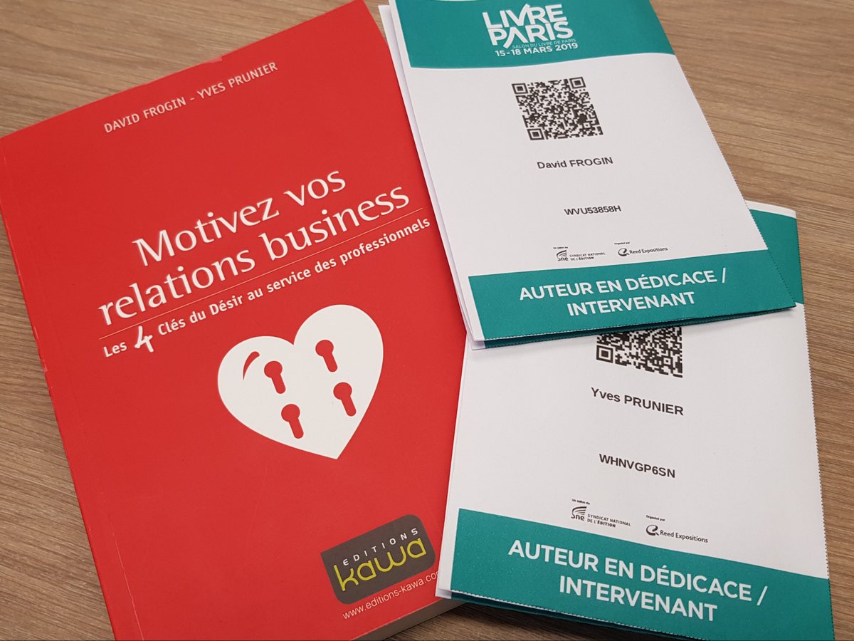 PrunierYves's tweet image. Avec @davidfrogin nous sommes très heureux de participer au @Salondulivre #Paris pour la 1ère fois en tant qu&apos;auteurs :) Nous aurons grand plaisir à dédicacer &quot;Motivez vos relations business&quot; publié aux @Editions_Kawa ! Rdv au stand E019 samedi dès 10h 😁 @SylvieFrin #Motivation