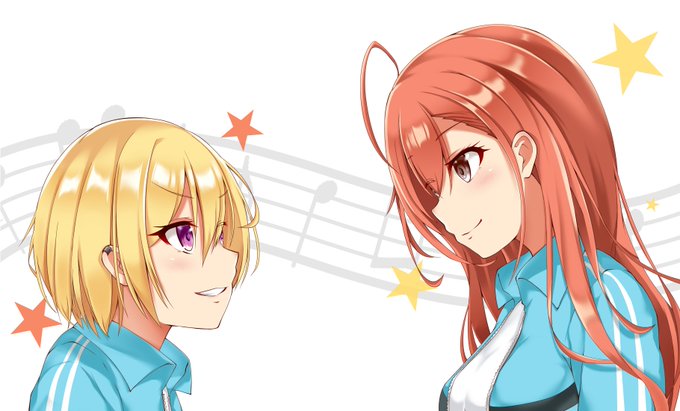 身内に依頼されてシャニマスライブ名刺用にイラスト描かせてもらいました。じゅりなつ!#西城樹里 #有栖川夏葉 