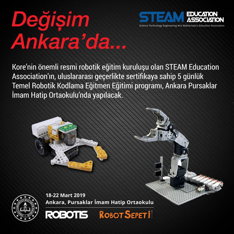 robotsepeti's tweet image. Uluslararası Eğitim Programı Ankara&apos;da...
STEAM Education Association’ın (Kore) uluslararası geçerlilikteki sertifikalı &apos;&apos;Temel Robotik Kodlama Eğitmen Eğitimi Programı&apos;&apos; Ankara Pursaklar İmam Hatip Ortaokulu&apos;nda yapılacak. 
#robotis #robotsepeti #steamcupturkey #robotiseducation