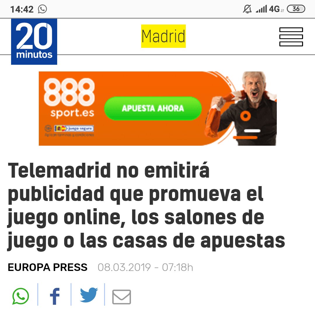 _Geaeme_'s tweet photo. @20m 👽👽 "Telemadrid elimina la publi de las casas de apuestas". La noticia la encabeza el anuncio de una casa de apuestas 🙌🙌 https://t.co/zB1zo3c5hh