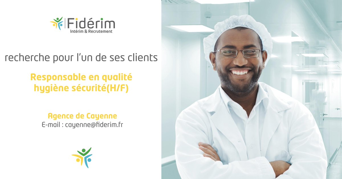 🔎 Notre agence Fidérim #Cayenne recherche pour l’un de ses clients, un responsable en qualité hygiène sécurité (H/F). 
Découvrez l'offre ici ➡️ ow.ly/IeYO30o00Y0