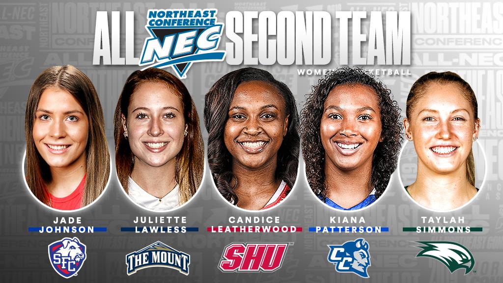 Northeast Conference (@necsports) on Twitter photo The 2⃣0⃣1⃣9⃣ ⛹️♀️ #SecondTeam 👇
🥈 Jade Johnson, <a href="/SFBKTerriers/">St. Francis Brooklyn</a>
🥈 Juliette Lawless, <a href="/MountAthletics/">Mount Athletics</a>
🥈 Candice Leatherwood, <a href="/SHUBigRed/">SHU Pioneers</a>
🥈 Kiana Patterson, <a href="/CCSUBlueDevils/">CCSU Blue Devils</a>
🥈 Taylah Simmons, <a href="/WagnerAthletics/">Wagner Seahawks</a>
#NECWBB #NECelite The 2⃣0⃣1⃣9⃣ ⛹️♀️ #SecondTeam 👇
🥈 Jade Johnson, <a href="/SFBKTerriers/">St. Francis Brooklyn</a>
🥈 Juliette Lawless, <a href="/MountAthletics/">Mount Athletics</a>
🥈 Candice Leatherwood, <a href="/SHUBigRed/">SHU Pioneers</a>
🥈 Kiana Patterson, <a href="/CCSUBlueDevils/">CCSU Blue Devils</a>
🥈 Taylah Simmons, <a href="/WagnerAthletics/">Wagner Seahawks</a>
#NECWBB #NECelite