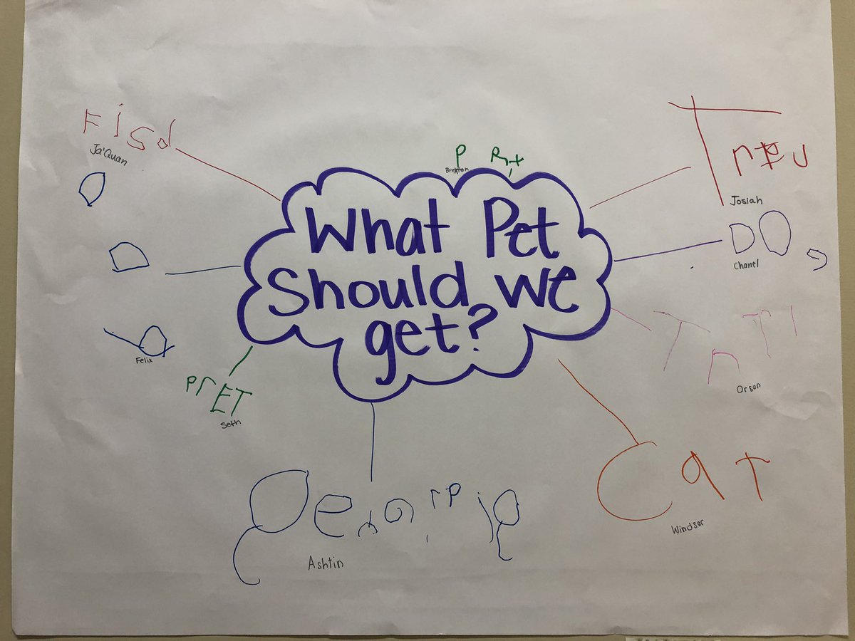 weirsmyteacher's tweet photo. What pet should we get? We are choosing our @PetsinClassroom soon. We made suggestionsWill it be dog, cat, guinea pig, parrot, or turtle? #petsstudy #MCSLearn #mcsprek #inventedspelling #thethingskidssay #thingskidswrite @Angiebush #PreK4AL https://t.co/7ct5xBfmcB