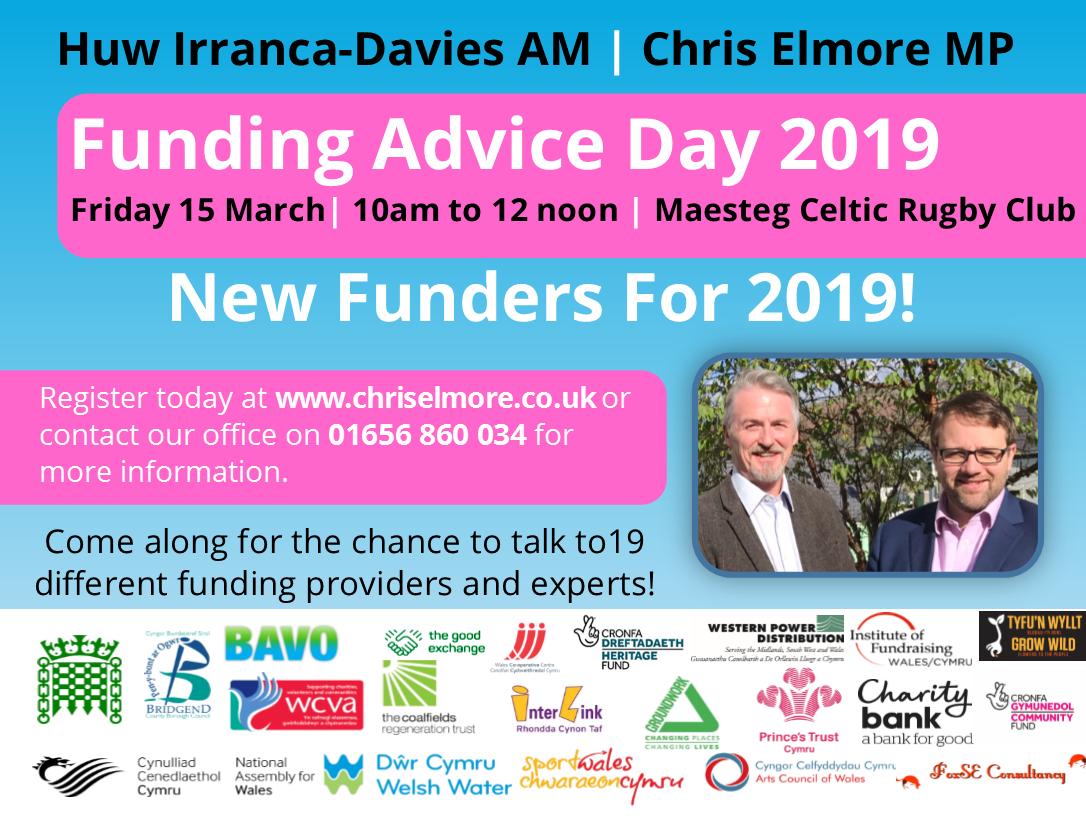 Places are filling up fast for the annual #FundingAdviceDay I'm holding with @huw4ogmore this Friday! If you've not RSVP'd yet, visit chriselmore.co.uk and select "Events and Surgeries" - with 19 different funding providers attending this is an opportunity not to be missed!