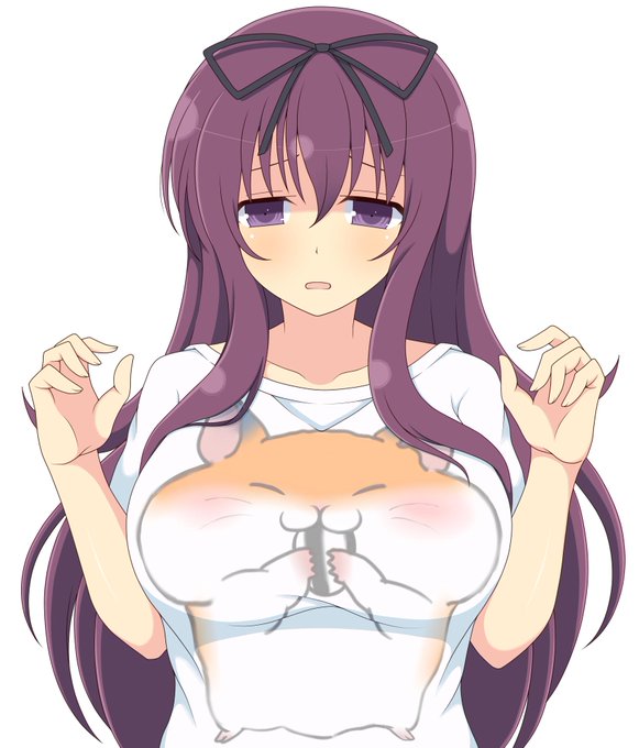 Twitterで見かけたハムスターのTシャツが可愛らしかったので紫ちゃんに着て貰いました。 #閃乱カグラ 