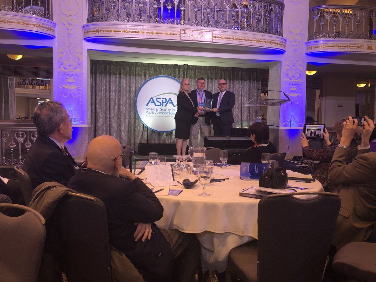 LindseyMcDougle's tweet photo. Winner of the #ASPA2019 Dwight Waldo Award: Lisa Blomgren Amsler from @ONeill_Indy #ASPA19 https://t.co/qIEiAvGe9H