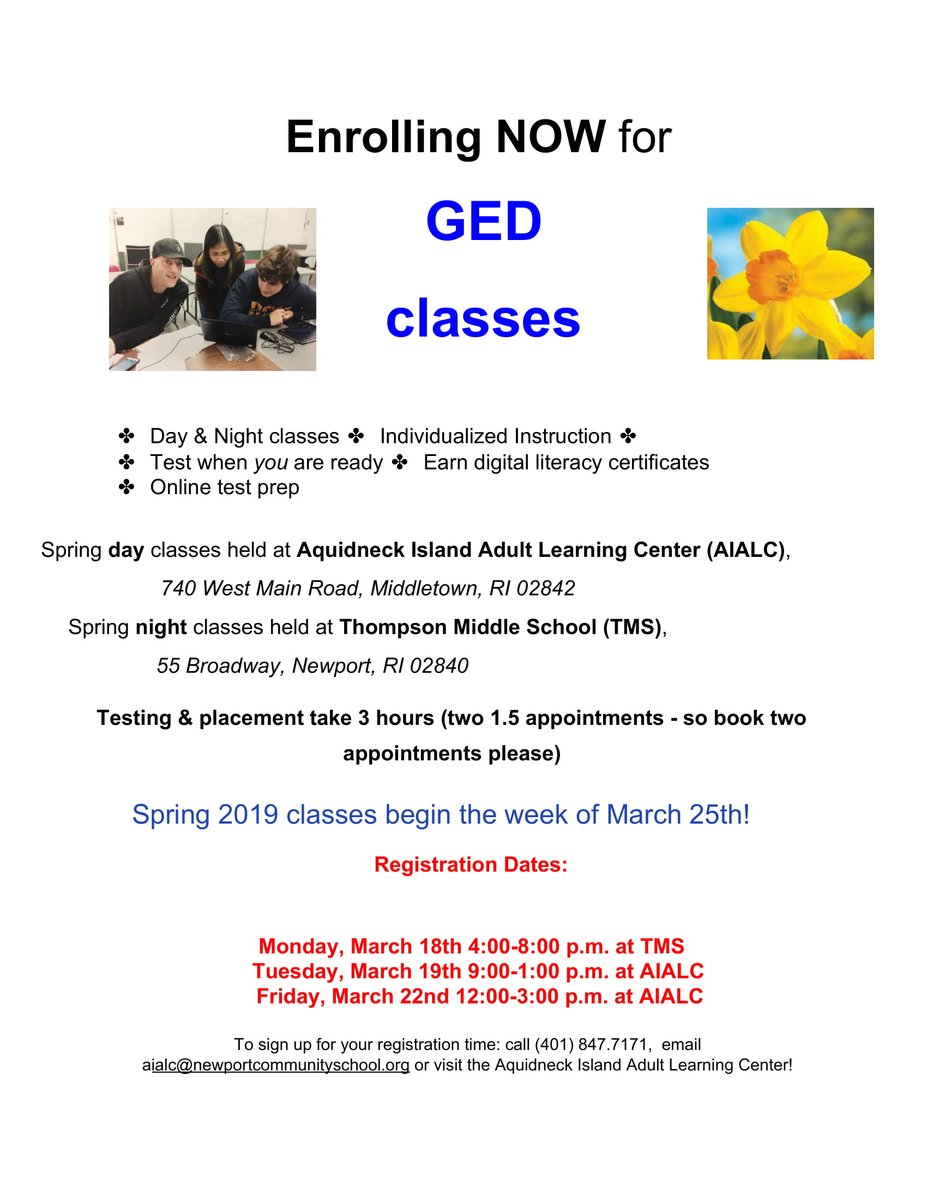 ncsaialc's tweet photo. AIALC will be offering open enrollment times for our GED and ESL classes beginning next week.  Our spring session begins March 25th.  See the flyers for more details! https://t.co/i41GpEb0uo
