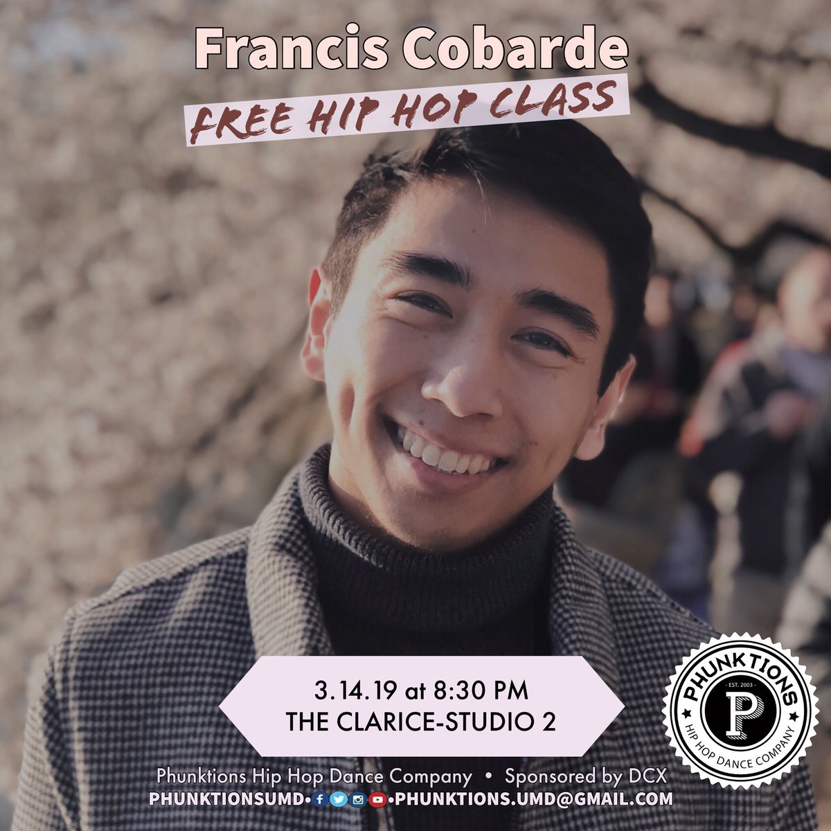 Get excited for this week’s company class🔥🔥 #comephunkwithus and Francis Cobarde at our free hip hop class on Thursday 3/14 at 8:30pm in the Clarice Studio 2👯‍♀️✨ Please bring clean shoes to dance in!