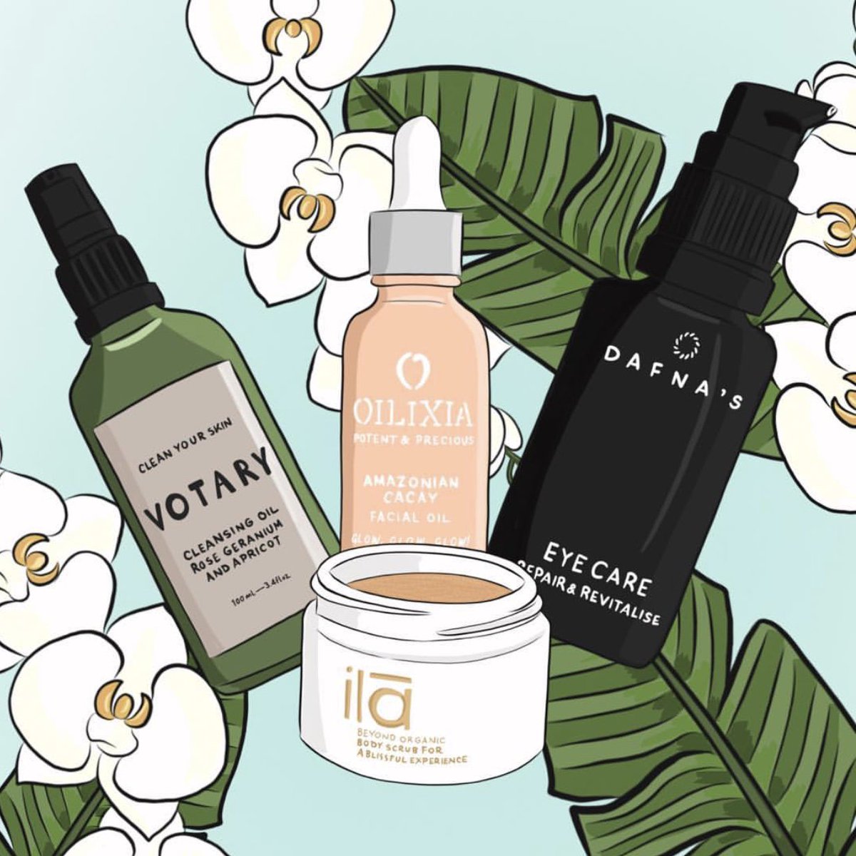 Mintdbox's tweet photo. 🌸🌿Thank you to @doodlesbythebunny for creating this beautiful illustration of this month’s #CleanBeauty box! Featuring @votarylondon @ila_spa @dafnaskincare @oilixia 🌸🌿 “If clean beauty is your thing then you’ll love this month’s Mintd Box” #MintdBox #LuxurySkincare https://t.co/YLHqUeWQe0