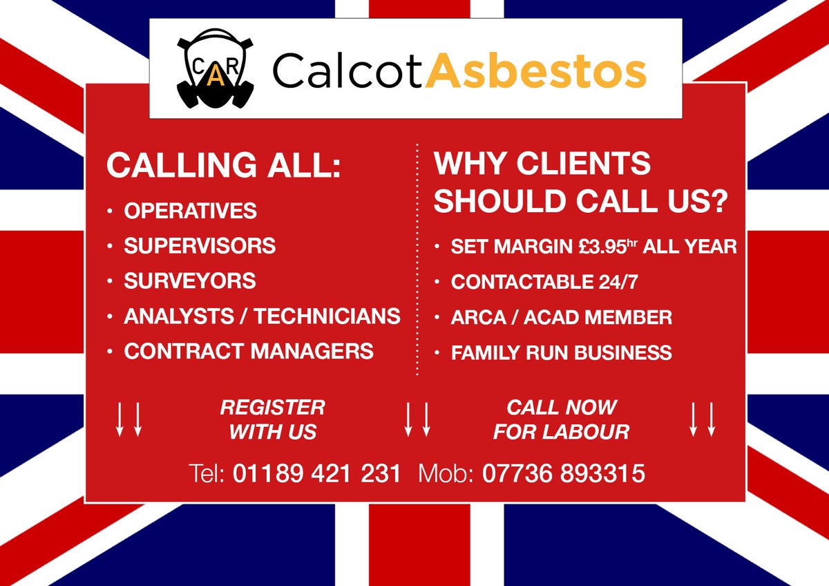 CarLimited14's tweet photo. We're not just about asbestos! We supply labourers and full time staff. 

If you have any requirements, please give us a ring on 01189 421231. 

Or Andy directly for full time staff on 07736 893315 https://t.co/o1kkBM0AQQ