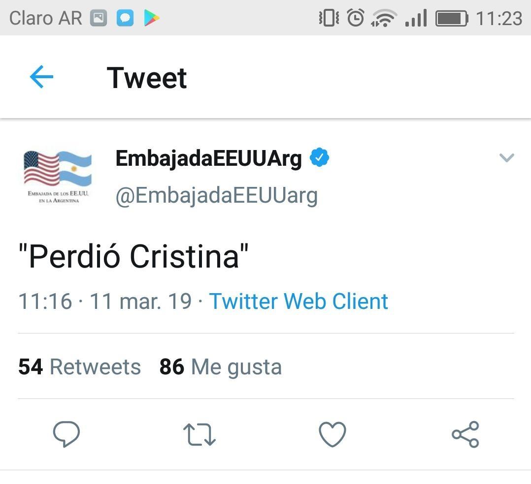 Embajada EEUU Perdió Cristina