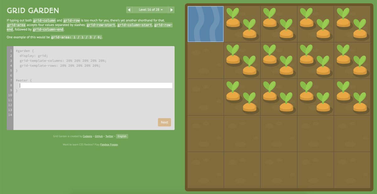 paigeegorry's tweet photo. This morning on my #commute: I am doing a bit of @playcodepip's #CSSGridGarden https://t.co/AlyUzNI86T 🥕👩💻 #css #womenwhocode #cssgrid #developer #game #coding https://t.co/Pp5Fer2ovQ