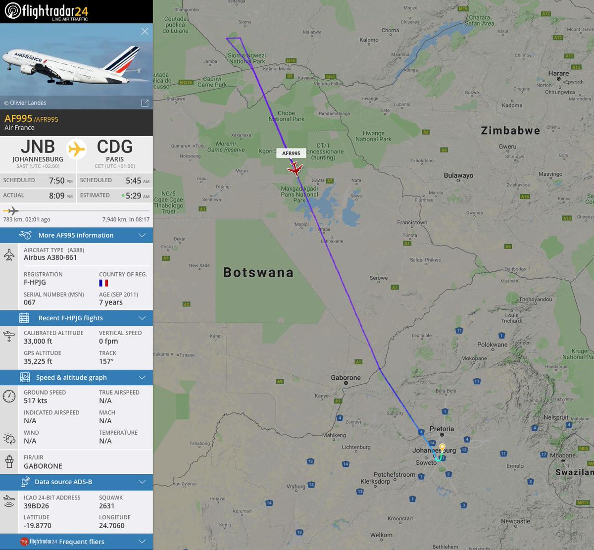 Flightradar24 on Twitter "AF995, JohannesburgParis, returning to Johannesburg due to