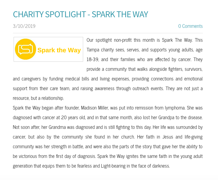 sparktheway's tweet photo. We're the latest #CharitySpotlight on the @tampahousewives website!  Thank you so much for sharing about our mission! #YoungAdultCancer  https://t.co/PaDmfu6KB0 https://t.co/ugYIzR3T09