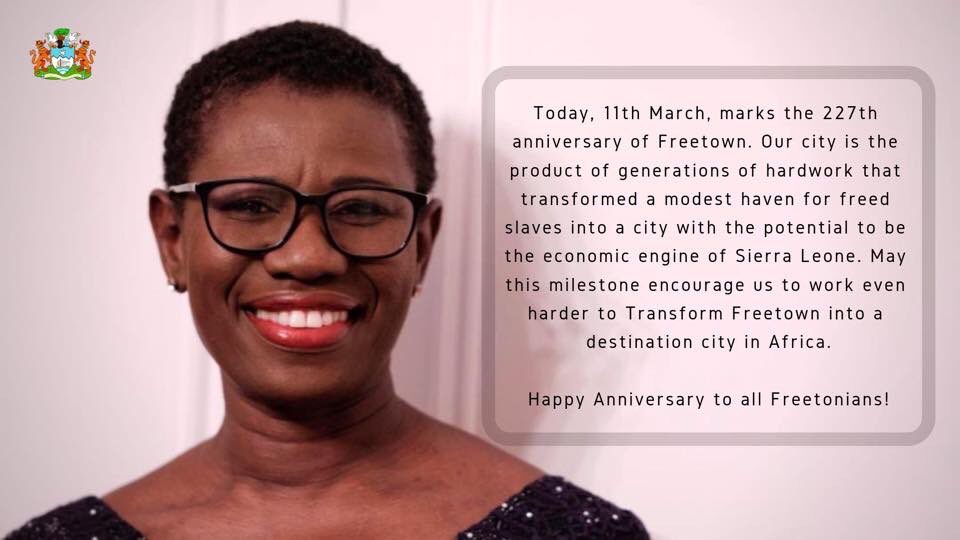 yakisawyerr's tweet photo. Freetown is 227 years old today! I am excited about the future as we work together to #TransformFreetown! https://t.co/F0IWqYazK1