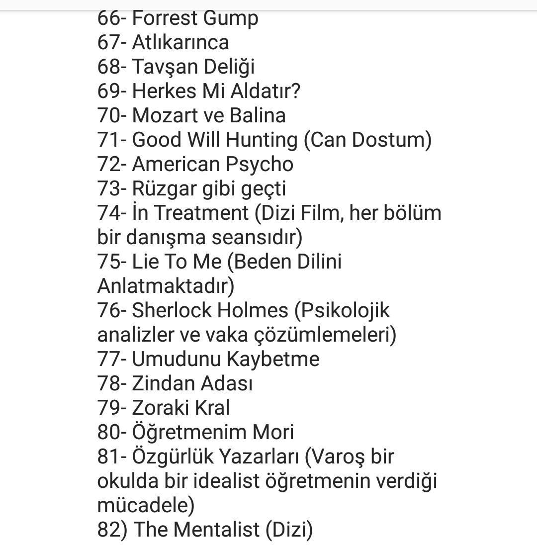Tavsiye filmler listesi..

Rt leyip daha çok kişiye ulaşmasını sağlayabilirsiniz 🎬🎥