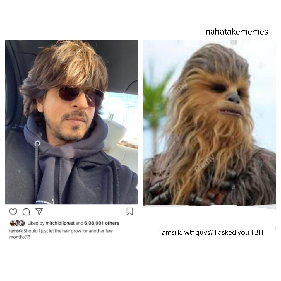 rjprernanahata's tweet photo. When #srk asks middle class fans like me for a suggestion!
#shahrukhkhan #chewbacca #haircut #reallifedecisions #nahatakememes #allinbadhumour #MondayMotivation https://t.co/GnKDi0GWrD