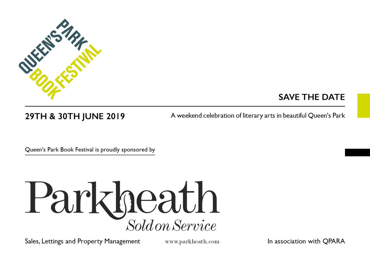 SAVE THE DATE. The Queen’s Park Book Festival is coming back. Put 29th and 30th June in your diaries and we will see you in NW6.  #qpbookfest2019 <a href="/Parkheath/">Parkheath</a> <a href="/Qparkres/">QPARA</a> <a href="/CoLQueensPark/">Queen's Park Official</a> <a href="/QPBooks/">Queen's Park Books</a>