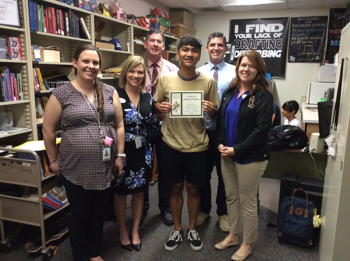 CHSMediaCtr's tweet photo. Congratulations to Karyl Sonza, Citrus High School’s very first Principal Award winner! @CHSCanes #OneHurricane #allmeansall https://t.co/4vMnP4Ffsy