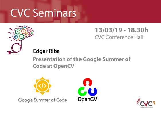 CVC_UAB's tweet photo. If you are a student and you are interested in participating in the  @gsoc with the @opencvlibrary, do not miss the informal seminar, carried out by our PhD student Edgar Riba (@edgarriba), to clear up all your doubts. 
📅Wednesday 13th of March
⏱️18:30 h
📍Computer Vision Center https://t.co/LHVRdBuN7K
