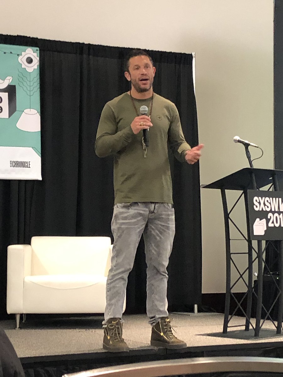 soutth's tweet photo. “I don’t understand step counters, I know how much I walked - I was awake.” -@AubreyMarcus with an eye-opening AM session mixing humor with actionable ways to maximize the day. #SXSW19 #sxsw #productivity #Mindset @Visibull @Onnit https://t.co/QWfynXpf52
