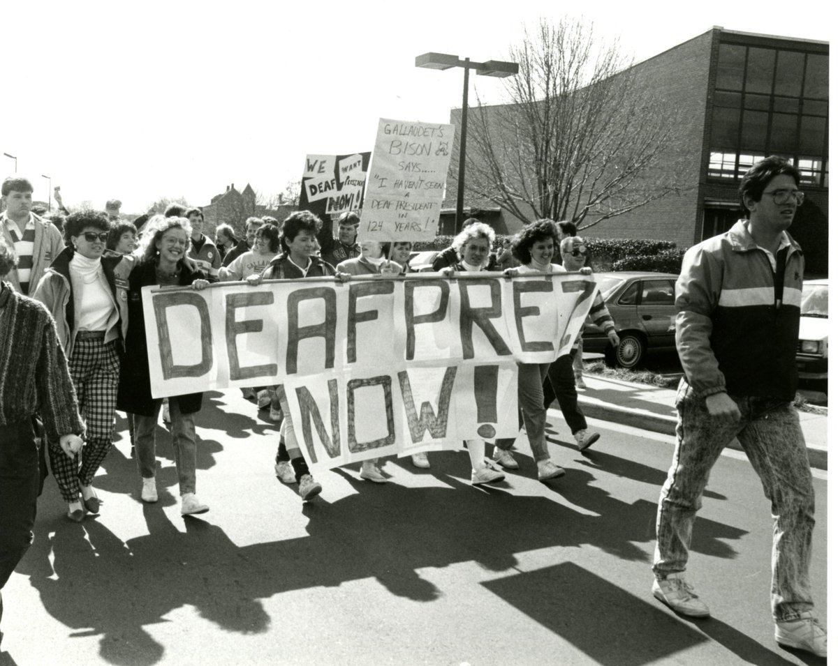 GallaudetU's tweet photo. Thirty-one years ago today, more than 2,500 people marched from #GallaudetU to the U.S. Capitol Building as part of the Deaf President Now protest. The march was comprised of students, faculty, staff, alumni, and members of the local and national deaf communities! https://t.co/InUVr9FzJ9