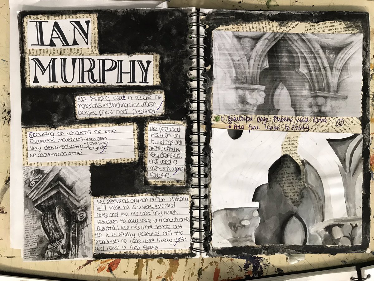 MissBeachgood's tweet photo. Some fantastic homework from year 10 Art! Artist research based on Ian Murphy. Well done lovelies, 3 more to follow with the names @ChewValleySch https://t.co/78o4F0mgkW