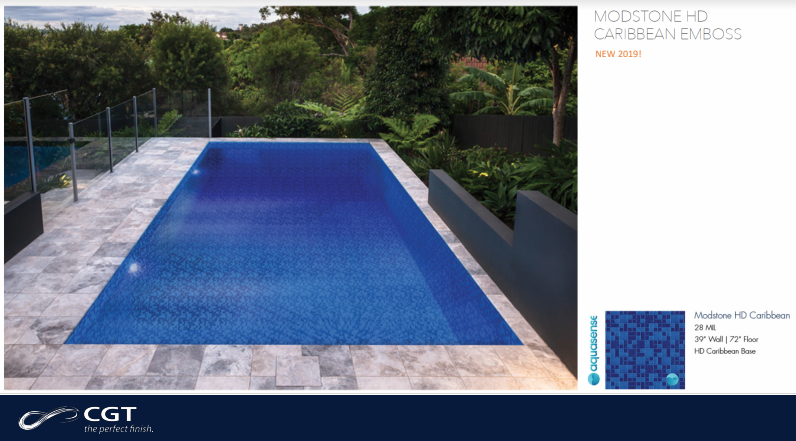 cgtower's tweet image. For 2019 CGT has introduced the Modstone Emboss Pattern on HD Caribbean film as part of the Aquasense collection.  A lifelike pool liner surface that literally gives rise to a mosaic tile texture. 

#poolliner #theperfectfinish #CGT150 #Northamericanmade #aquasense #aquaintense