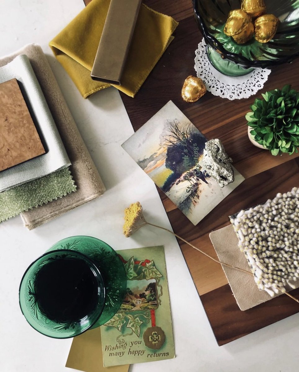 Inspired by beautiful green and luscious gold. Wishing you all the luck of the Irish this St. Patty's Week.
#stpattysday #designdetail #materialsmonday #materialinspiration #designinspiration #interiordesign #flatlay #flatlayinspo #flatlaystyle #lace #materialscience #leatherwork