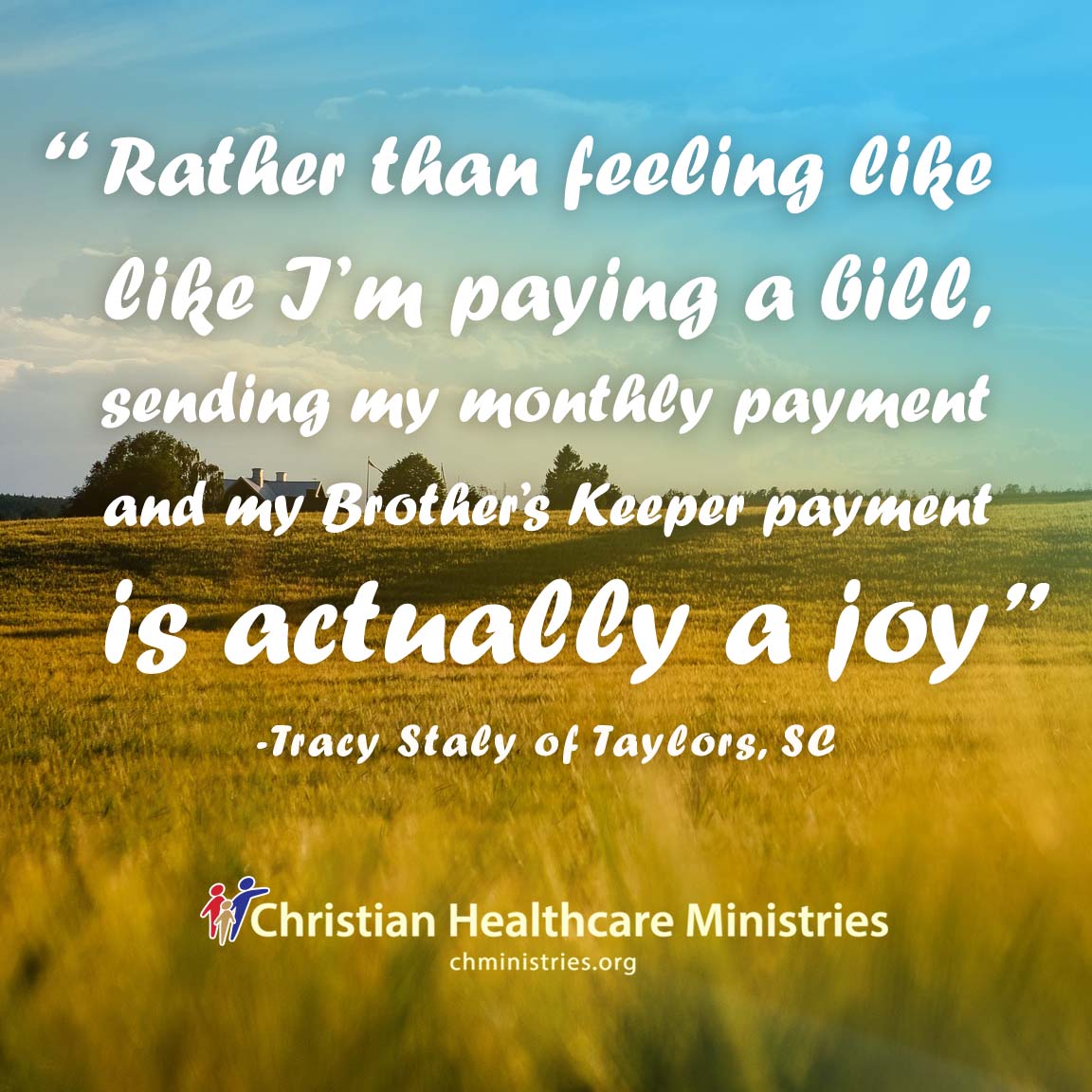 iheartchm's tweet photo. "CHM is such a blessing! Rather than feeling like I'm paying a bill, sending my monthly payment and my Brother's Keeper payment is actually a joy because I know it's helping my Christian brothers and sisters!"
-Tracy Staly

#iHeartCHM #LettersToCHM #CHMInSouthCarolina https://t.co/e0xb9oIH7w