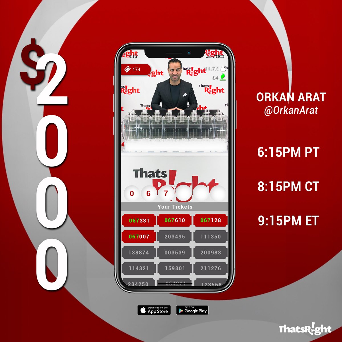 thatsright's tweet image. Hello Monday and HELLO $2k! 🤑 Host Orkan Arat will be serving up some timed trivia and cash for YOU tonight at 8:15 PM CT. Can you beat his quiz?
•
•
#ThatsRight #ThatsRightApp #trivia #gameshow #twochancestowin #freemoney #familytime #trivianight #rafflewinner #triviatuesday